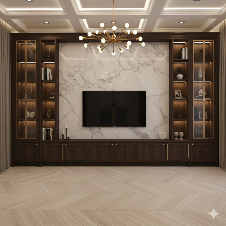 मॉडर्न फ्लोटिंग यूनिट एलईडी स्ट्रिप पुणे | ECIRA Living Room Console