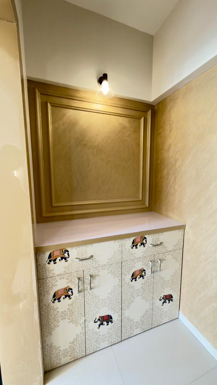 Light green and white wardrobe with lighting